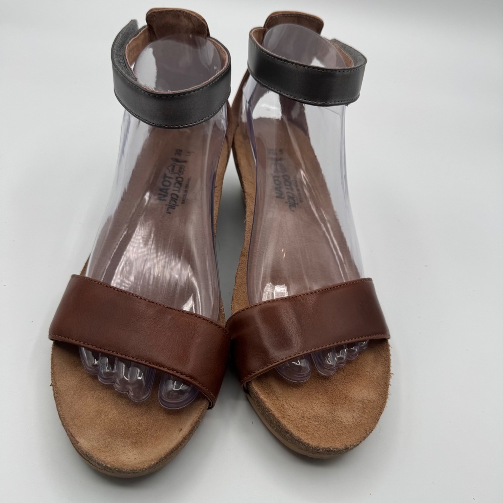 Naot Dot Collection Leather Wedge Sandals Brown Pewter Metallic Ankle Strap 39 - Picture 2 of 5